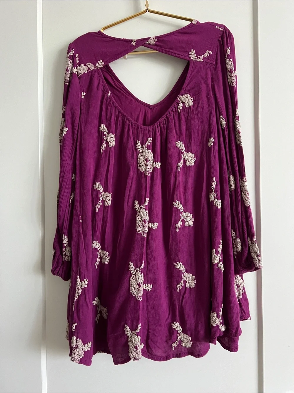 Free People Austin Emma Embroidered Swing Mini Dress Magenta XS